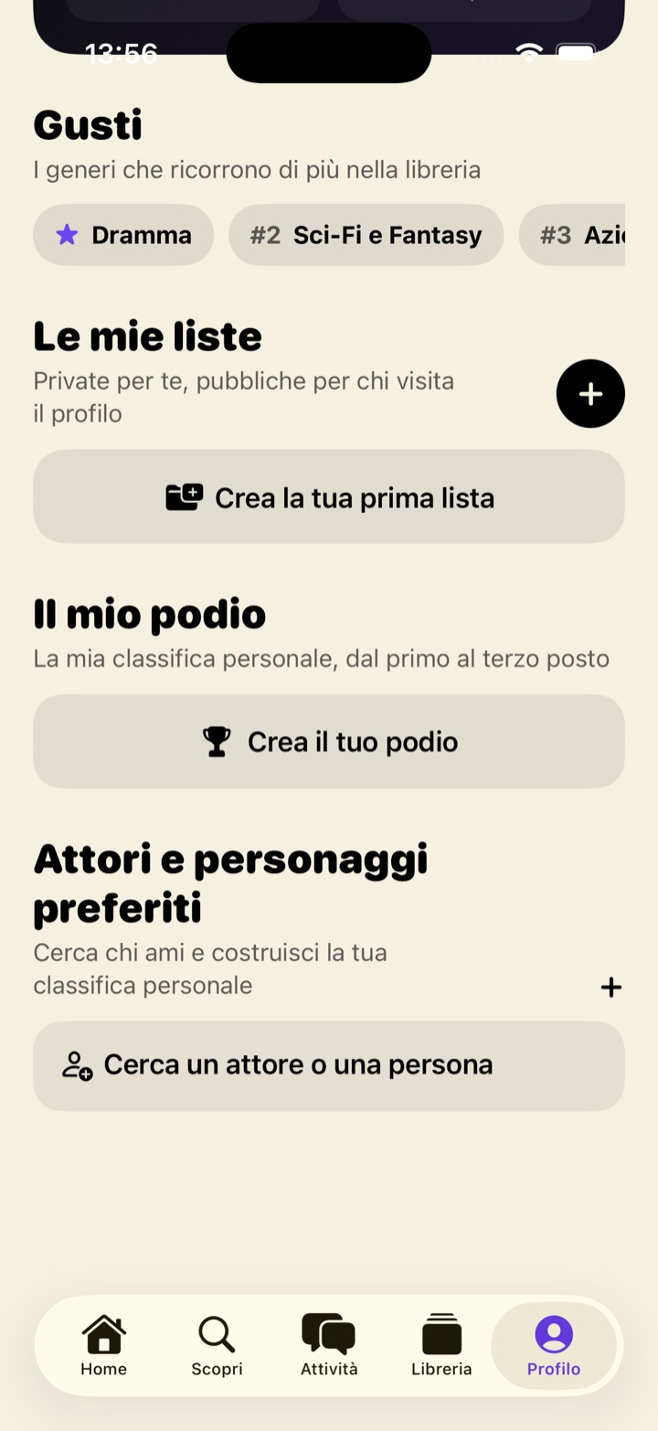 Profilo Talìami con liste, podio e attori preferiti